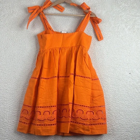 NWT Jonathan Simkhai Womens Klementine Orange Bow Tie Straps Mini Dress Size 0